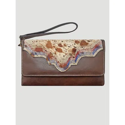 Wrangler Printed Hair On Hide Tricolor Stitch Wristlet In Brown