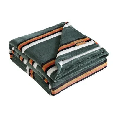 Wrangler Printed Ultra Soft Plush Fleece Blanket In Western Saddle Stripe Green Striped
