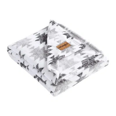 Wrangler Printed Ultra Soft Plush Fleece Throw Blanket In White;grey