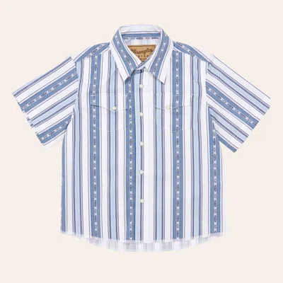 Wrangler Kids' Retro Boys' Blue & White Aztec Stripe Print Pearl Snap Western Shirt