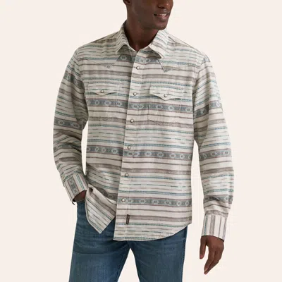 Wrangler Retro Men's Beige Aztec Stripe Print Long Sleeve Pearl Snap Western Shirt In Multi