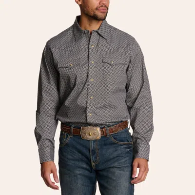 Wrangler Retro Men's Black Geo Print Stretch Long Sleeve Pearl Snap Western Shirt In Gray