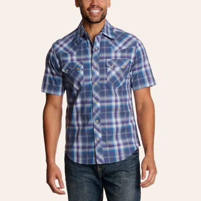 Wrangler Retro Men's Blue & Purple Plaid Print Pearl Snap Western Shirt In Multi