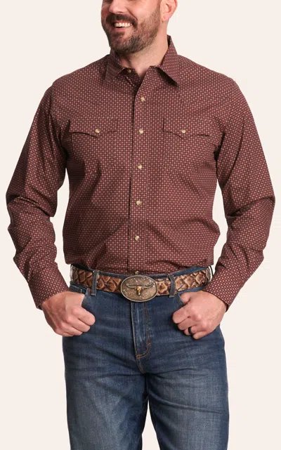 Wrangler Retro Men's Burgundy Geo Print Long Sleeve Western Shirt In Brown