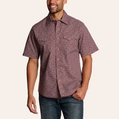 Wrangler Retro Men's Burgundy Geo Print Stretch Pearl Snap Western Shirt In Purple