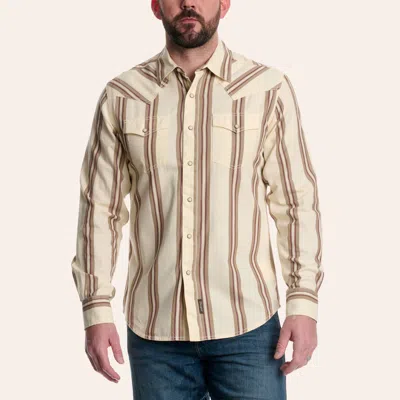 Wrangler Retro Men's Cream & Tan Stripe Print Pearl Snap Long Sleeve Western Shirt In Multi