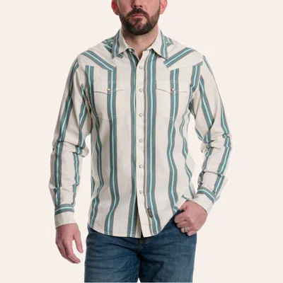 Wrangler Retro Men's Cream Multicolor Stripe Print Pearl Snap Long Sleeve Western Shirt In Brown