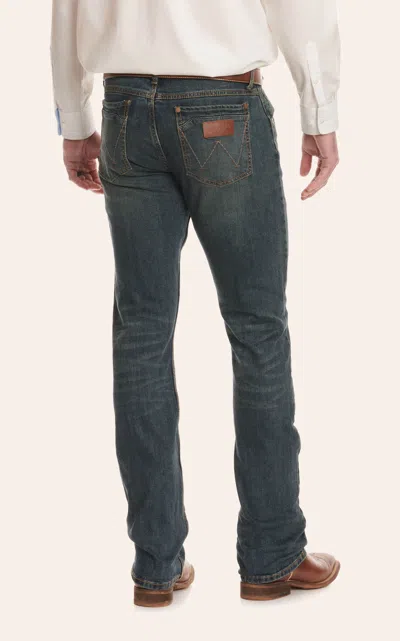 Wrangler Retro Men's Dark Wash Slim Boot Cut Stretch Jeans In Blue