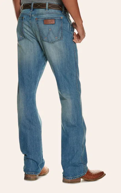 Wrangler Retro Men's Light Wash Relaxed Fit Boot Cut Jeans In Blue
