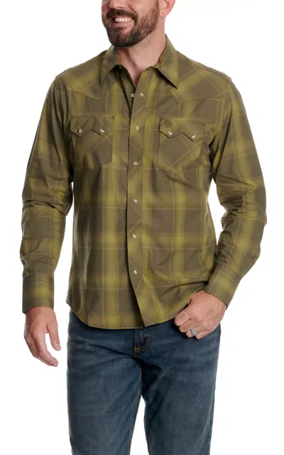 Wrangler Retro Men's Olive Plaid Print Western Shirt In Green
