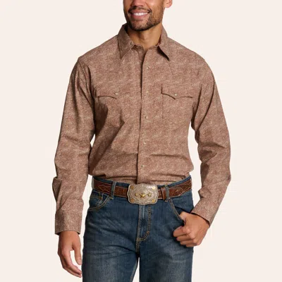 Wrangler Retro Men's Vintage Brick Paisley Print Stretch Long Sleeve Pearl Snap Western Shirt In Brown