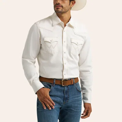 Wrangler Retro Men's White Long Sleeve Pearl Snap Western Shirt