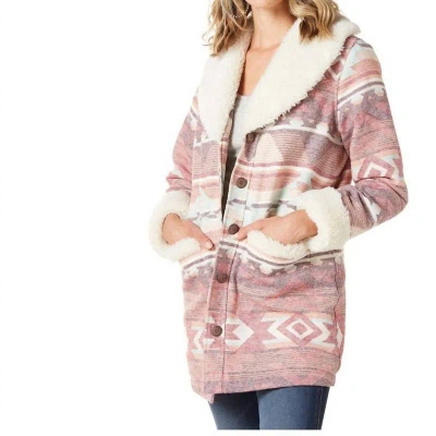 Wrangler Retro Southwest Print Sherpa Shawl Collar Coat In Rosa Pink