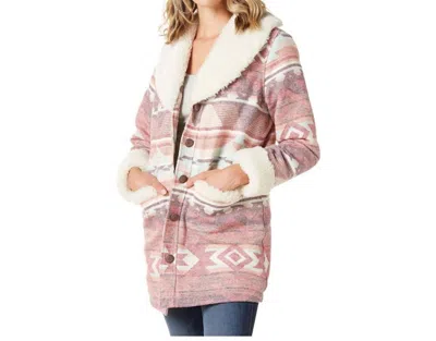Wrangler Retro Southwest Print Sherpa Shawl Collar Coat In Rosa Pink In Multi