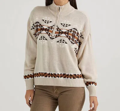 Wrangler Retro Western Vintage Quarter Zip Relaxed Sweater In Grey In Gray