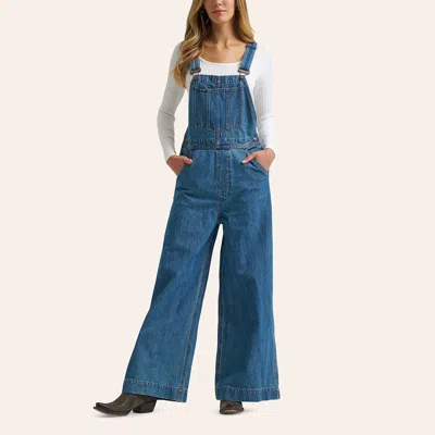 Wrangler Retro Women's Bailey Medium Wash Wide Leg Overalls In Stonewash Blue