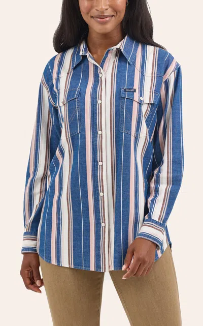 Wrangler Retro Women's Blue Striped Boyfriend Western Shirt