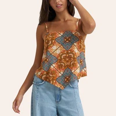 Wrangler Retro Women's Copper & Blue Boho Print Bandana Tank Top In Multi