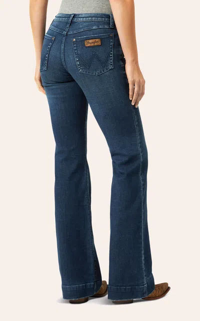 Wrangler Retro Women's Dark Wash Mid Rise Wide Leg Trouser Jeans In Blue