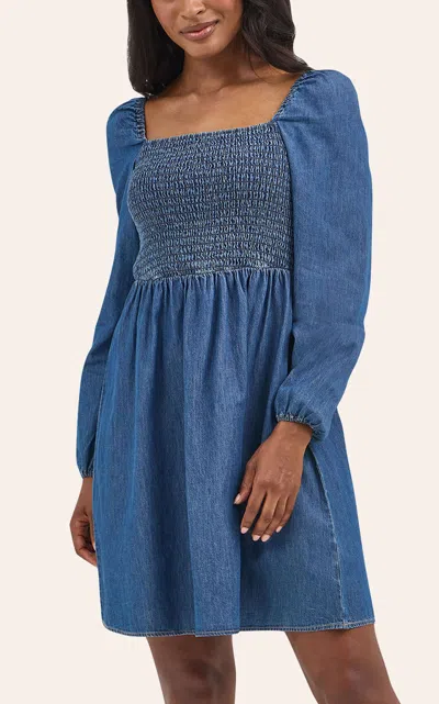 Wrangler Retro Women's Dark Wash Smocked Bodice Denim Dress In Blue