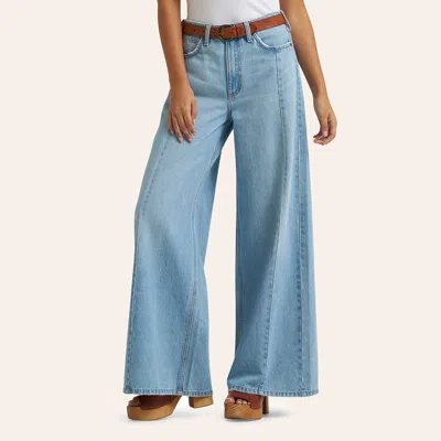 Wrangler Retro Women's Demi Light Wash Front Seam Bailey High Rise Wide Leg Jeans In Blue