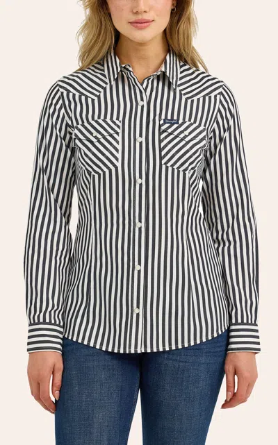 Wrangler Retro Women's Gray & White Stripe Long Sleeve Western Shirt In Multi