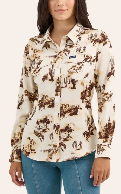 Wrangler Retro Women's Ivory Western Print Western Shirt In Multi