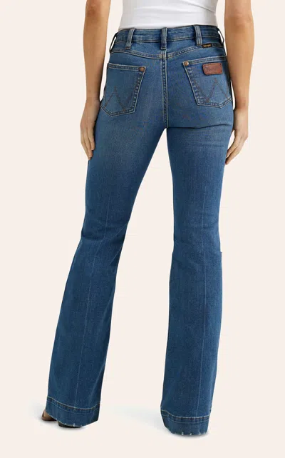 Wrangler Retro Women's Medium Wash High Rise Trouser Leg Premium Jeans In Blue