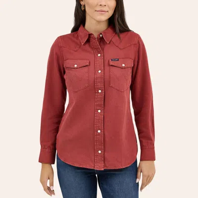 Wrangler Retro Women's Vintage Red Long Sleeve Pearl Snap Western Shirt In Brown