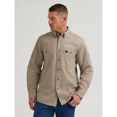 Wrangler ® Riggs Workwear® Long Sleeve Button Down Solid Twill Work Shirt In Khaki In Gray