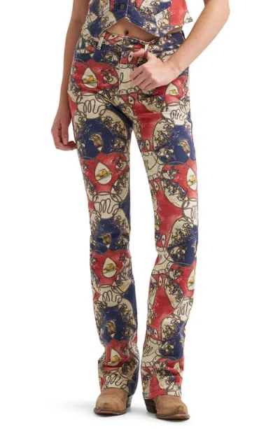Wrangler Rodeo Print High Waist Bootcut Jeans In Multi