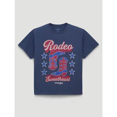 Wrangler Rodeo Sweetheart Girlfriend Graphic Tee In Dark Blue