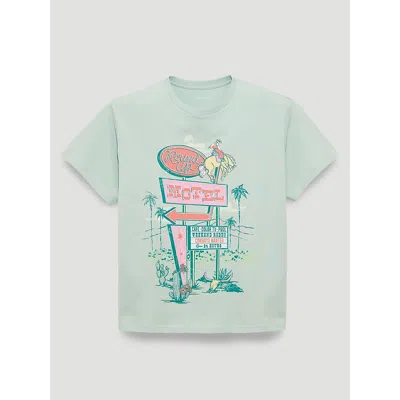 Wrangler Round Up Motel Girlfriend Graphic Tee In Lichen Heather In Blue