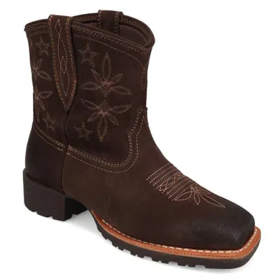 Wrangler Sallie Square Toe Western Boot In Brown
