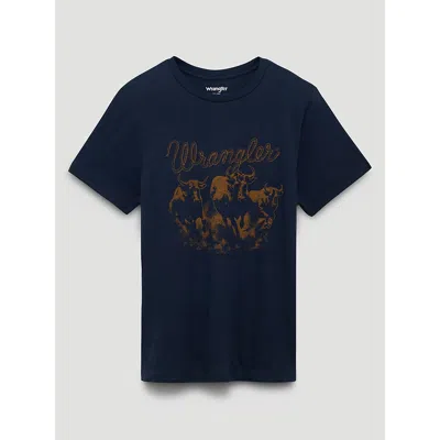 Wrangler Shadow Stampede Reg Fit Graphic Tee In Dark Sapphire In Blue