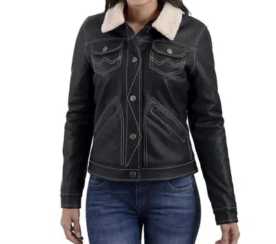 Wrangler Sherpa-lined Faux-leather Jacket In Black