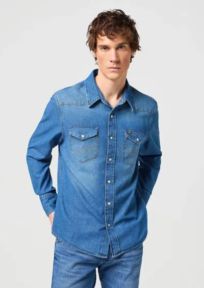 Wrangler Shirts Man  112341913 27mw Icon Mid Stone Medium In Blue