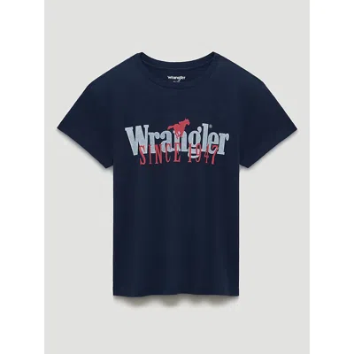 Wrangler Since 1947 Overlap Retro Reg Graphic Tee In Dark Sapphire In Blue