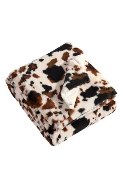 Wrangler Spotted Cow Print Faux Fur Throw Blanket In Multi
