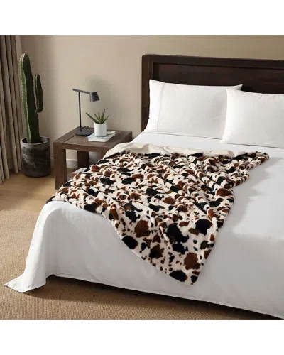 WRANGLER SPOTTED COW SOLID FAUX RABBIT FUR THROW BLANKET