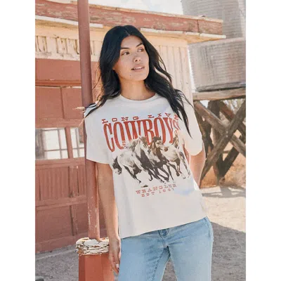 Wrangler Stampeding Stallions Girlfriend Graphic Tee In Egret In White