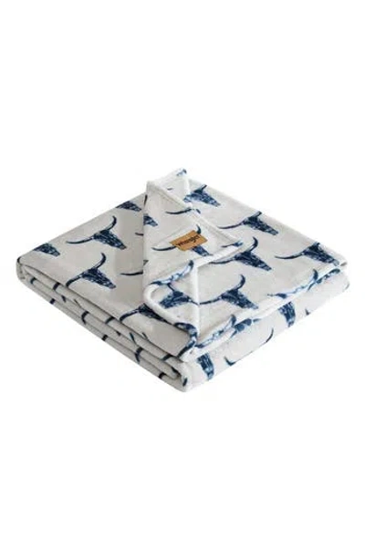 Wrangler Steer Head Plush Fleece Throw In Blue