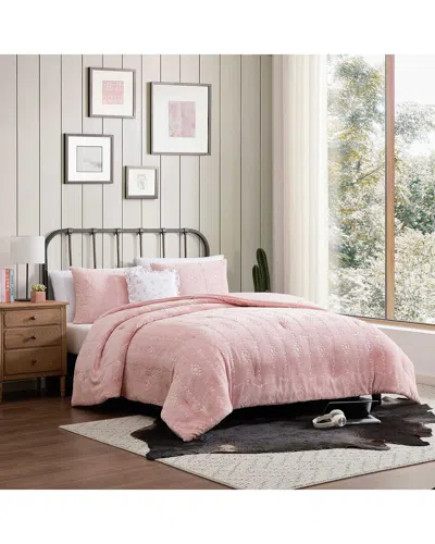 Wrangler Steer Head Stripe Embossed Plush Comforter Set In Pink
