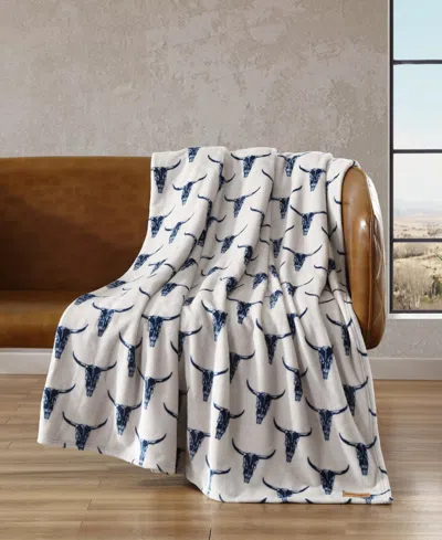 Wrangler Steer Head Ultra Soft Plush Fleece Blanket, Twin In Blue