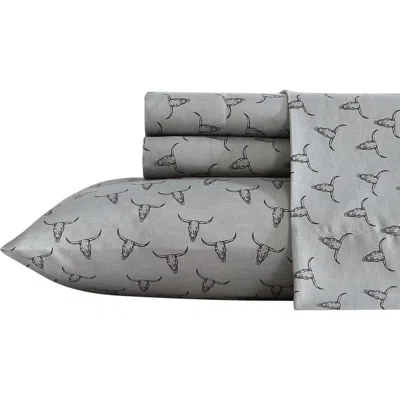 Wrangler Steer Skull Print Microfiber Sheet Set In Gray