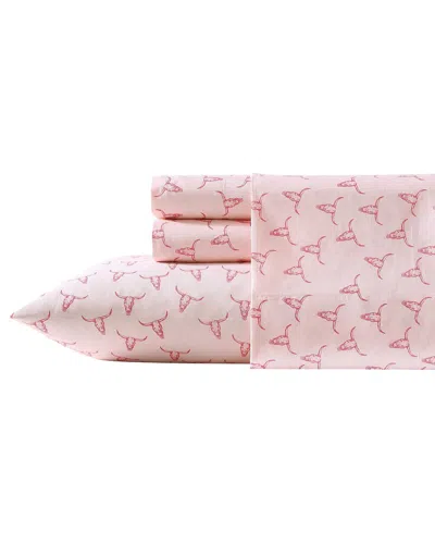 Wrangler Steer Skulls Ultra Soft Microfiber Sheet Set In Pink