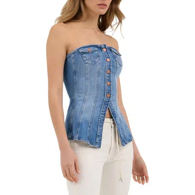 Wrangler Strapless Stretch Denim Bustier Top In  Wrugged