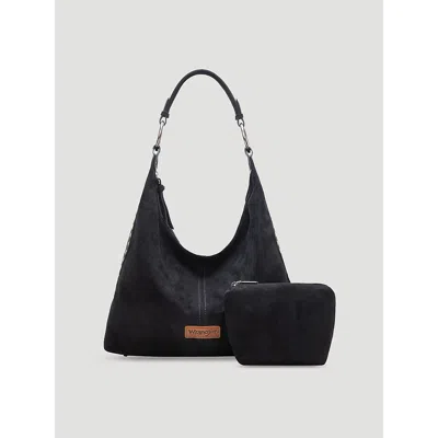Wrangler Suede Boho Bag With Cosmetic Case In Black