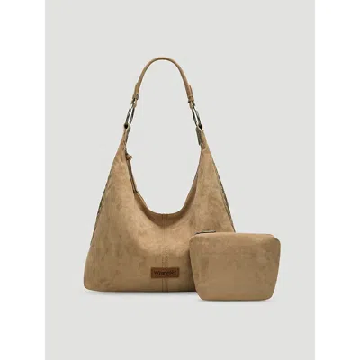 Wrangler Suede Boho Bag With Cosmetic Case In Khaki In Brown