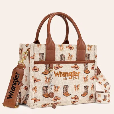Wrangler Tan Boots And Hats Print Heart Charm Mini Crossbody Tote Bag